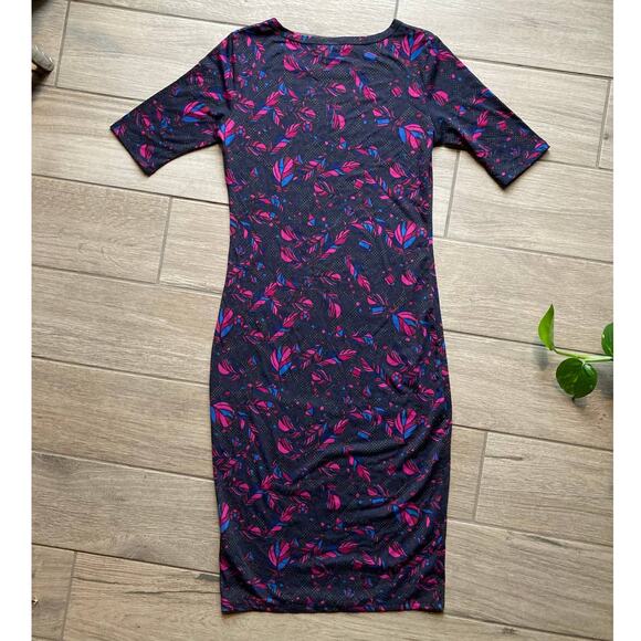 LuLaRoe Women's Dress Julia Bodycon Fuschia Teal Feather Print Size XXSmall EUC - Picture 8 of 12